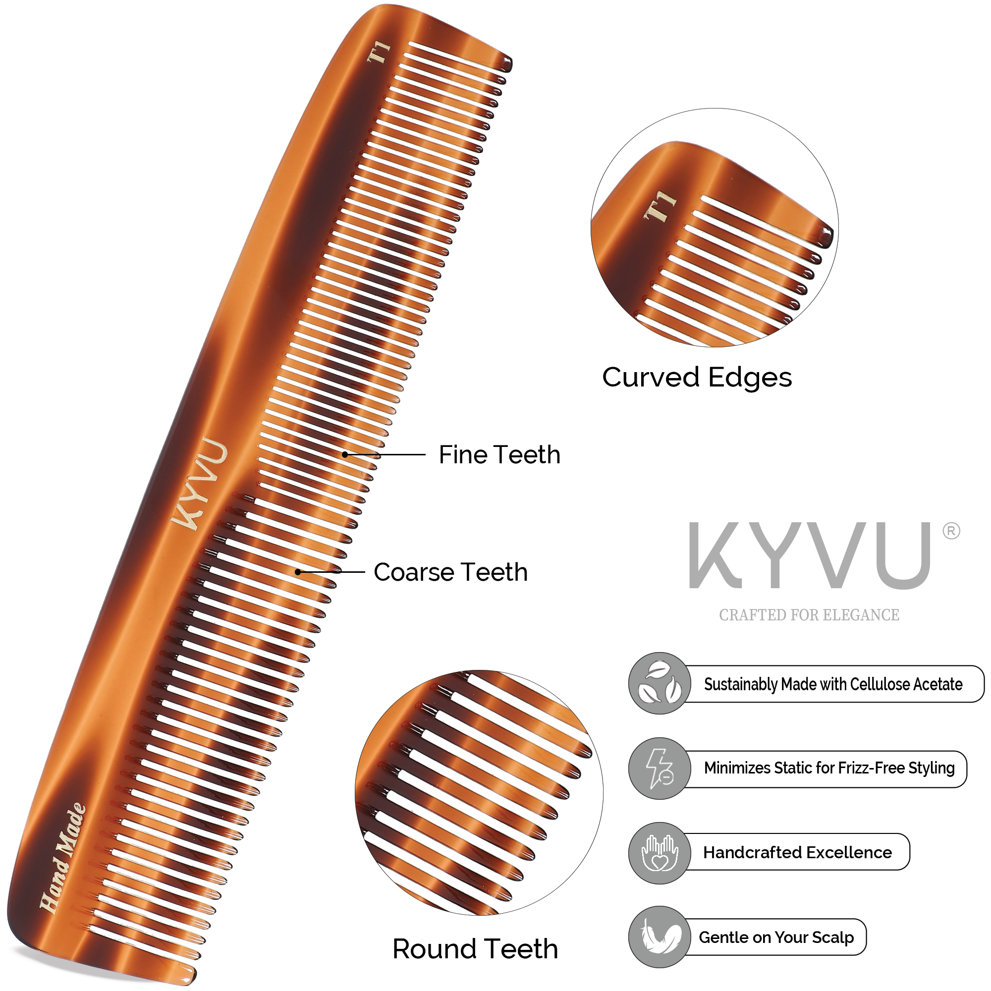 Handmade 20.3 cm Styling & Grooming Comb (T1)