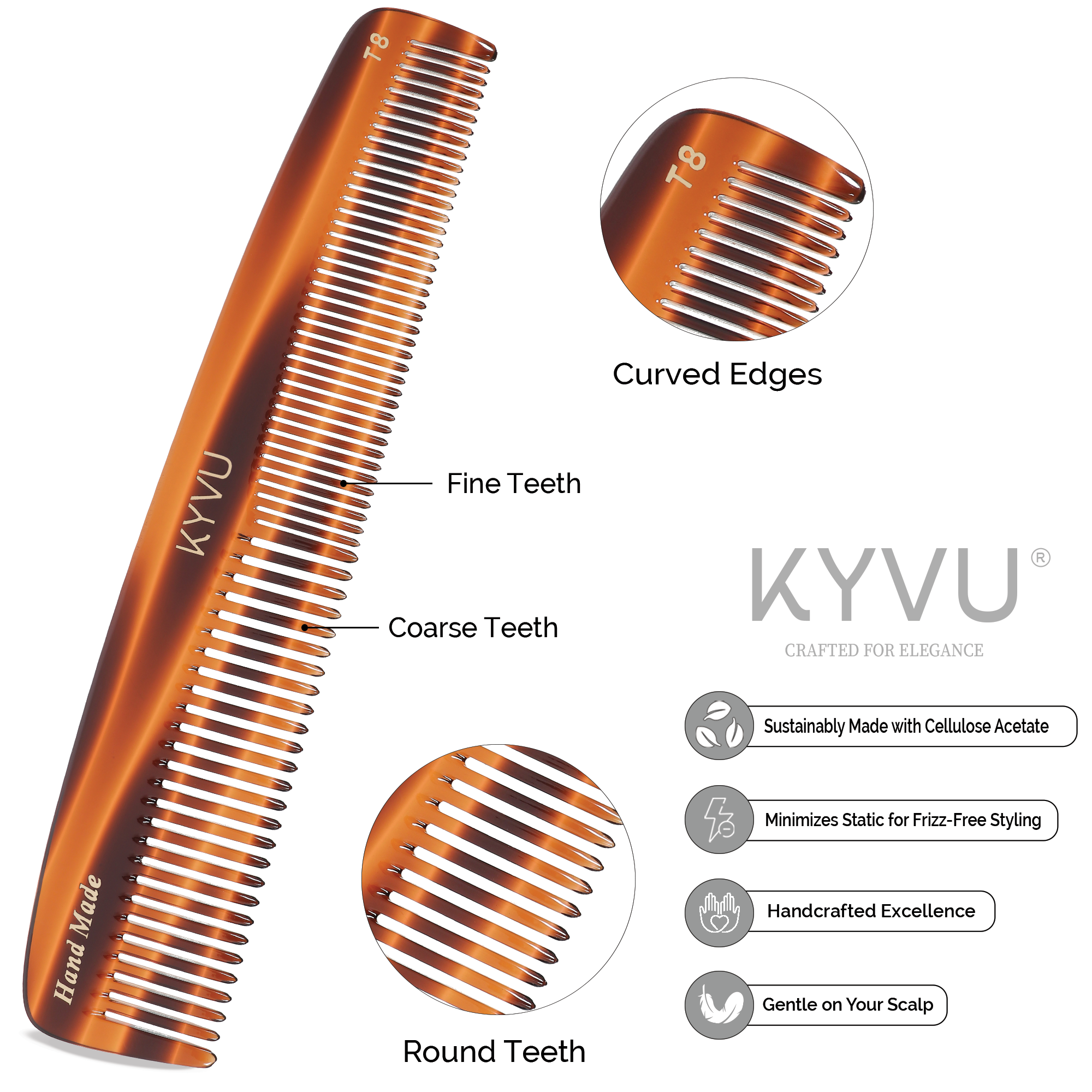 Handmade 19.1 cm Deluxe Hairdressing Comb (T8)