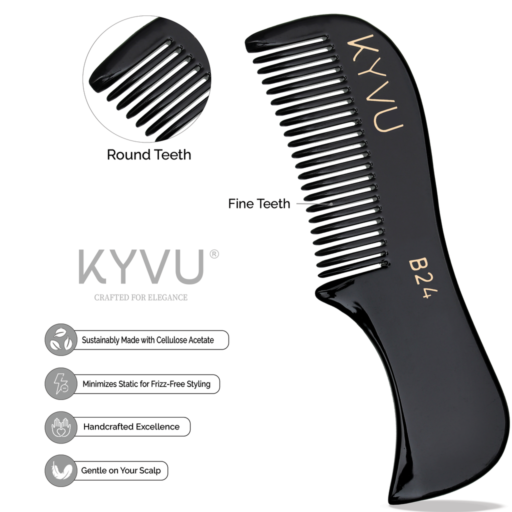 Handmade 7.5 cm Premium Cellulose Acetate (Black) Moustache & Beard Comb for Men (B24)