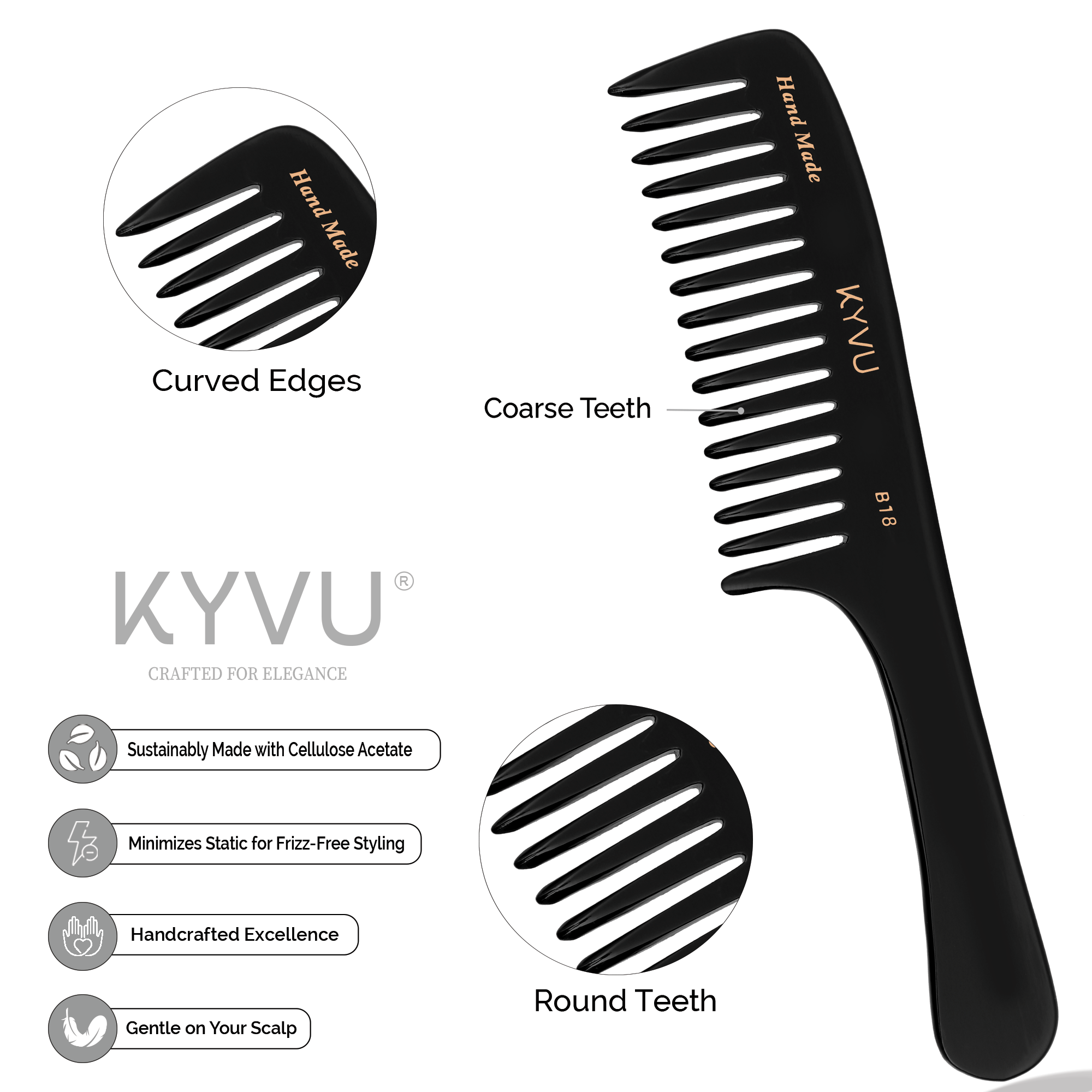 Handmade 22.1 cm Gentle Glide Wide Comb (B18)