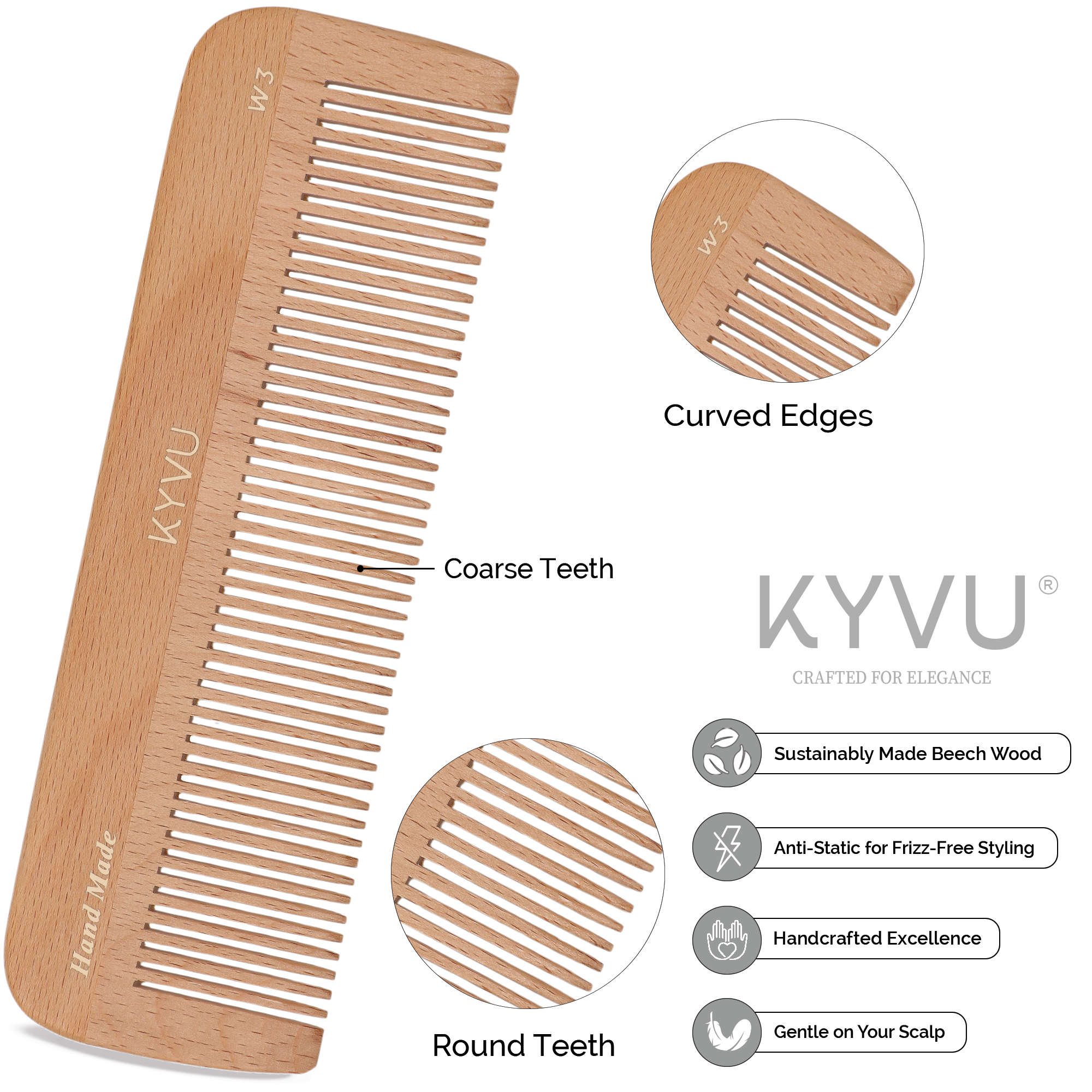 Classic Wooden Coarse-Tooth Comb – Hairdressing Comb (W3)