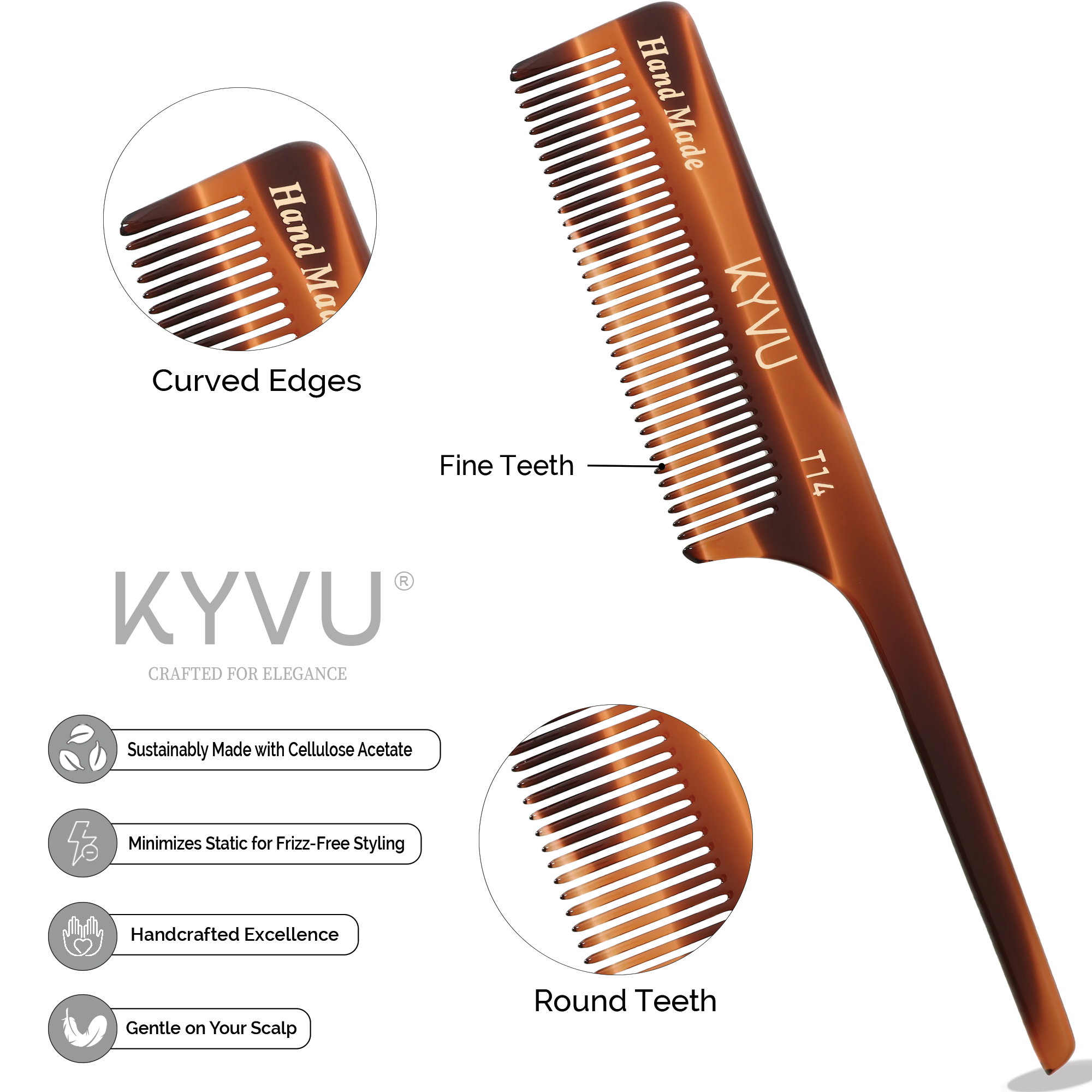 Handmade 18.7 cm Tail Comb (T14)