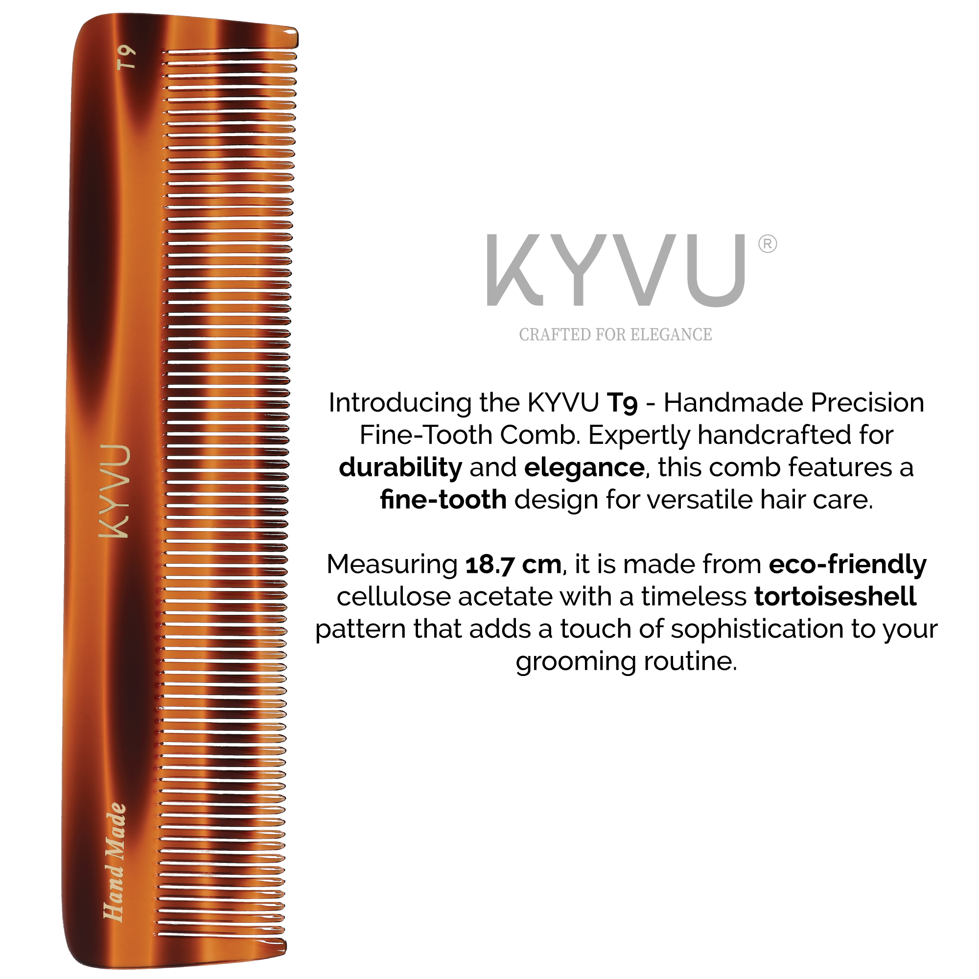 Handmade 18.7 cm Precision Fine-Tooth Comb (T9)