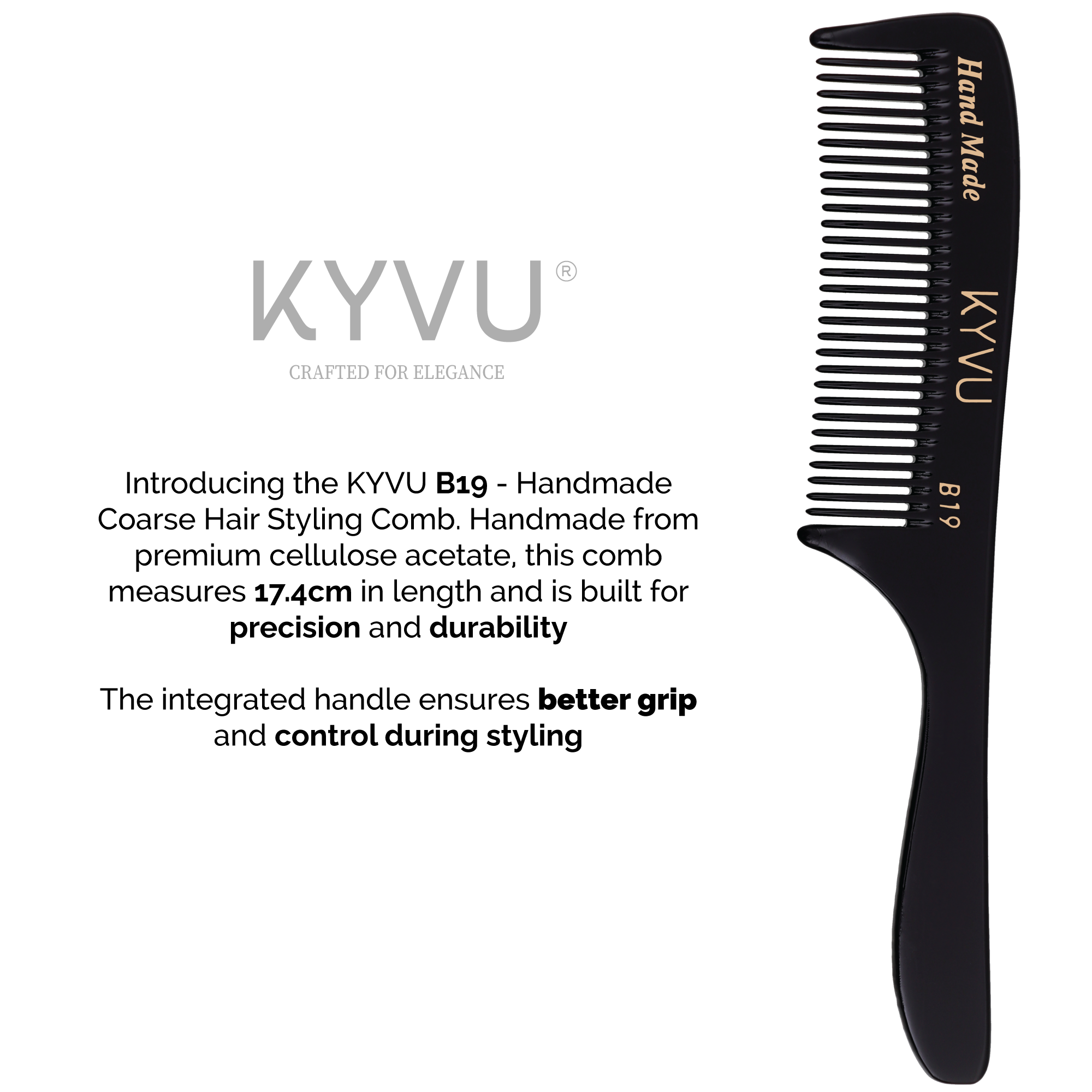 Handmade 17.4 cm Coarse Hair Styling Comb (B19)