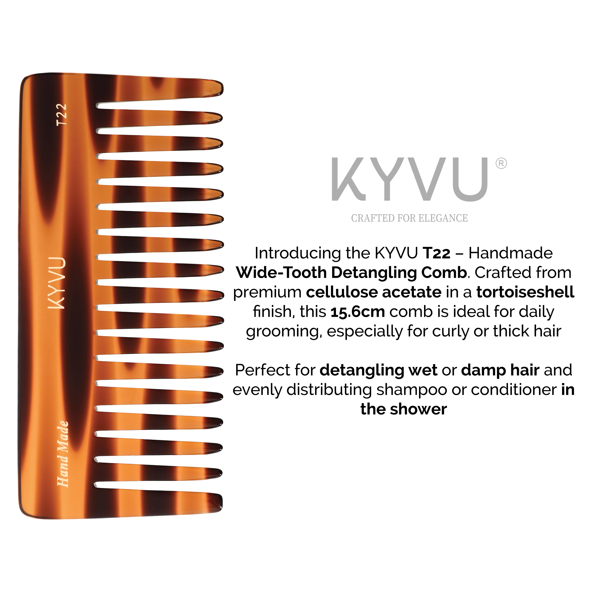 Handmade 15.6 cm Wide-Tooth Detangling Comb (T22)