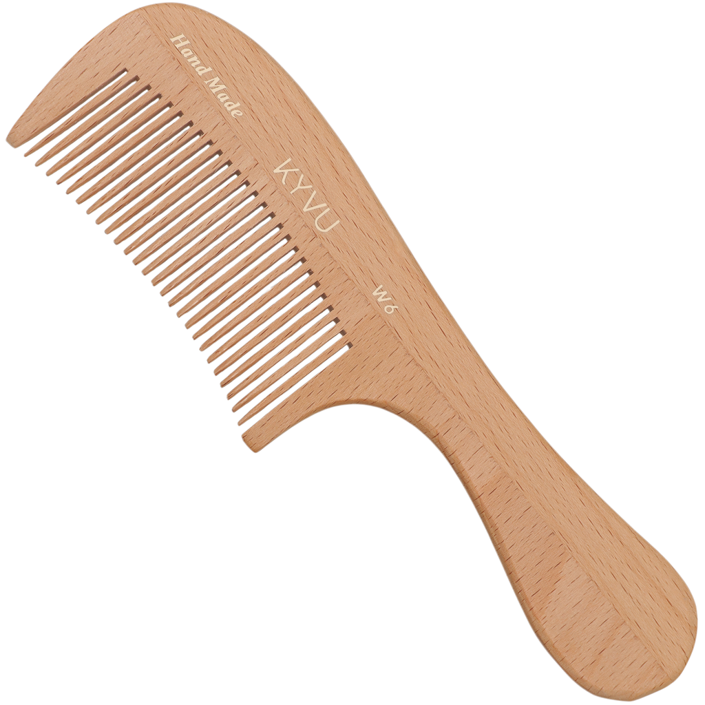 Peigne extra-large en bois à dents fines – Peigne de coiffure avec poignée (W6)