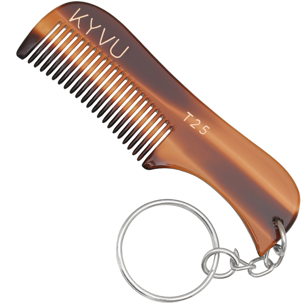 Handmade 7.5 cm Cellulose Acetate (Tortoiseshell) Moustache & Beard Comb with Key Ring (T25)
