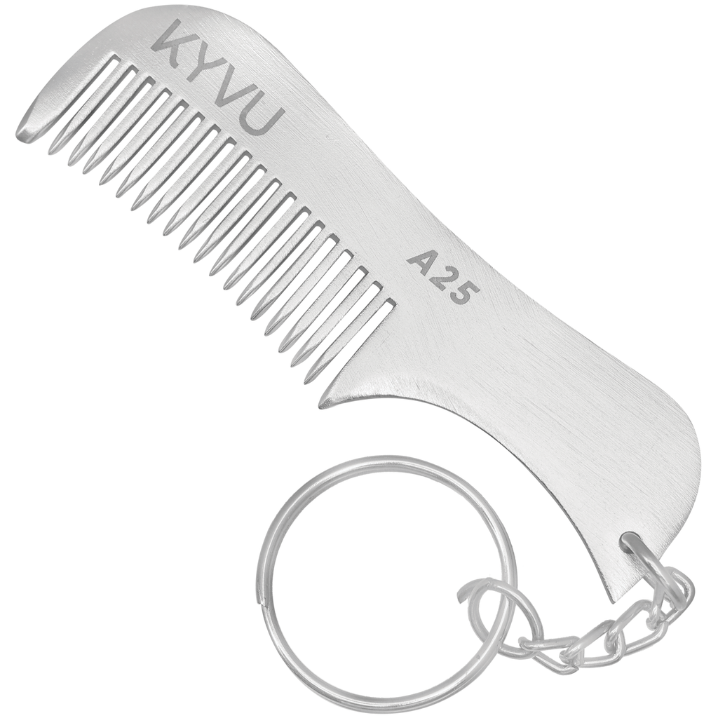 Peigne à moustache et à barbe fait main en aluminium de 7,5 cm (qualité 6163) avec porte-clés (A25)