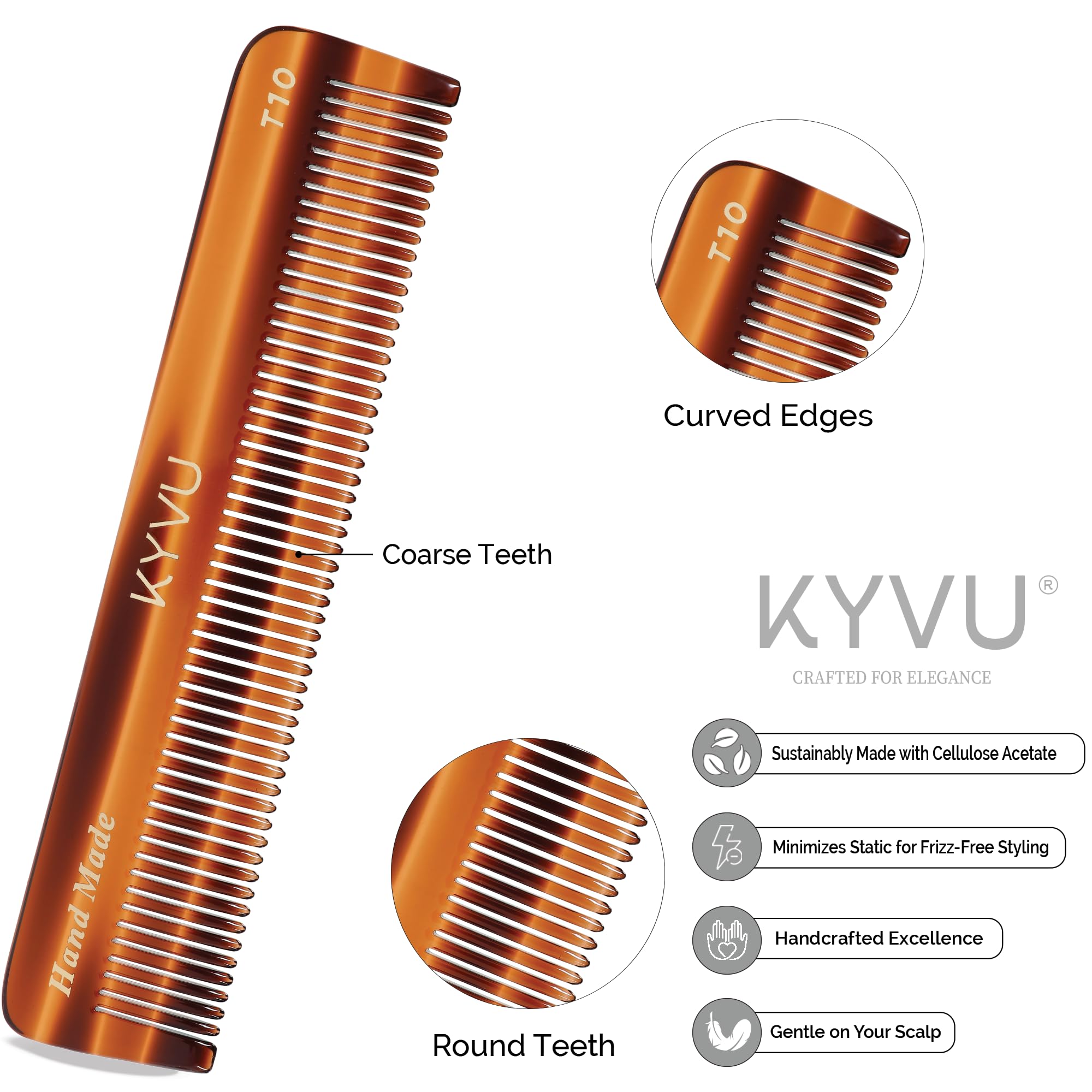 Handmade 12.9 cm Coarse Hair Styling Comb (T10)