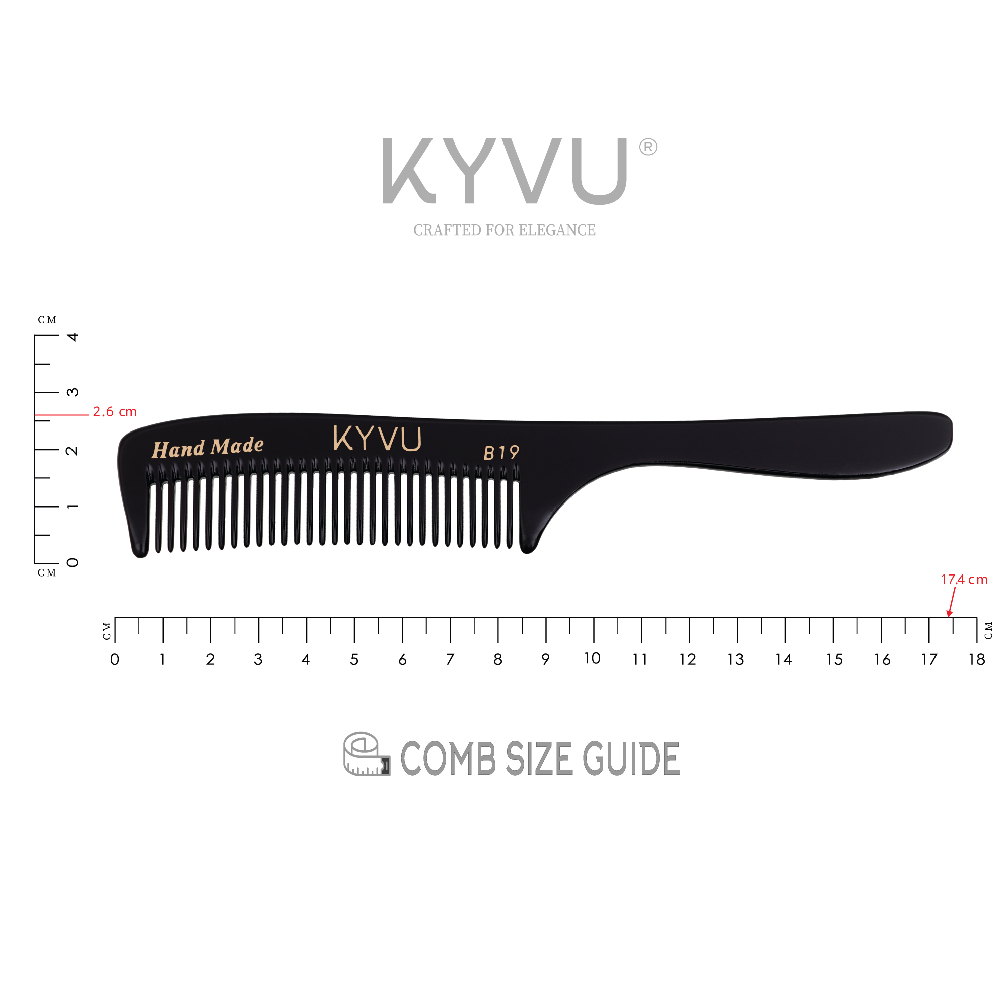 Handmade 17.4 cm Coarse Hair Styling Comb (B19)